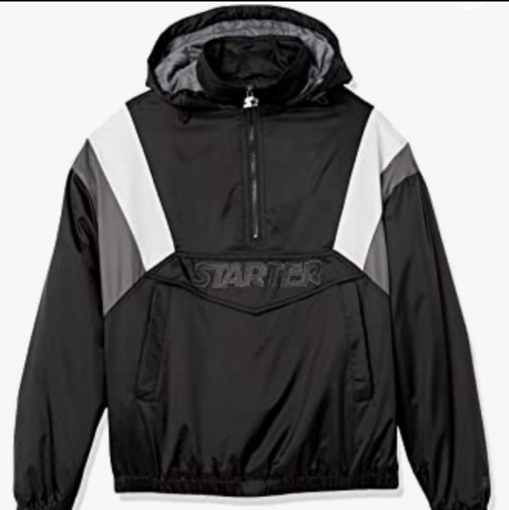 Starter Throwback Half-Zip Pullover, Black, Gray, and White, X-small, NWT